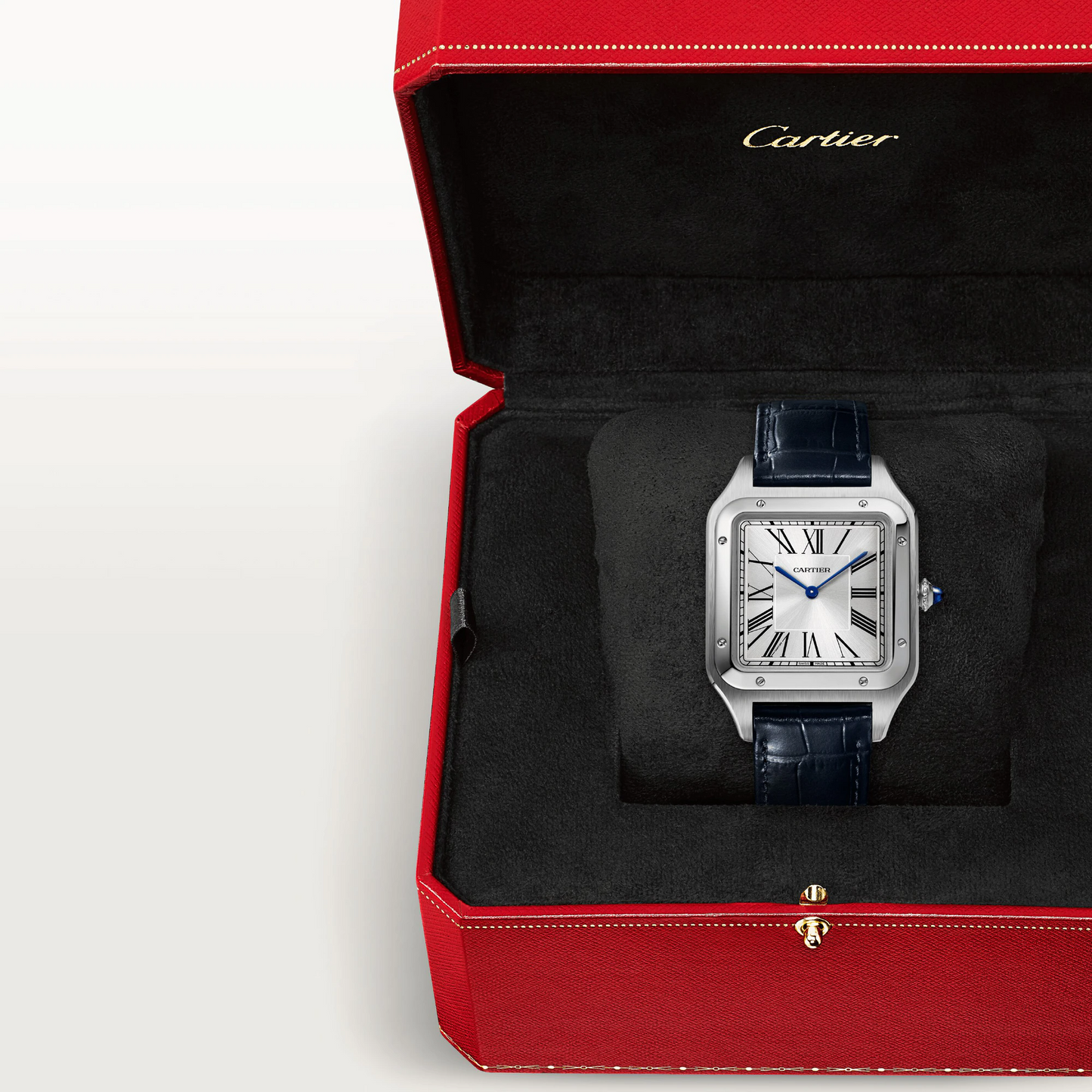 Cartier Santos de Cartier-Dumont Stainless Steel 46.6 MM (Extra-Large Model) - Blue Leather Strap - Silver Dial - WSSA0032