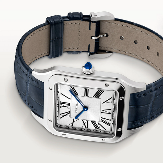 Cartier Santos de Cartier-Dumont Stainless Steel 46.6 MM (Extra-Large Model) - Blue Leather Strap - Silver Dial - WSSA0032