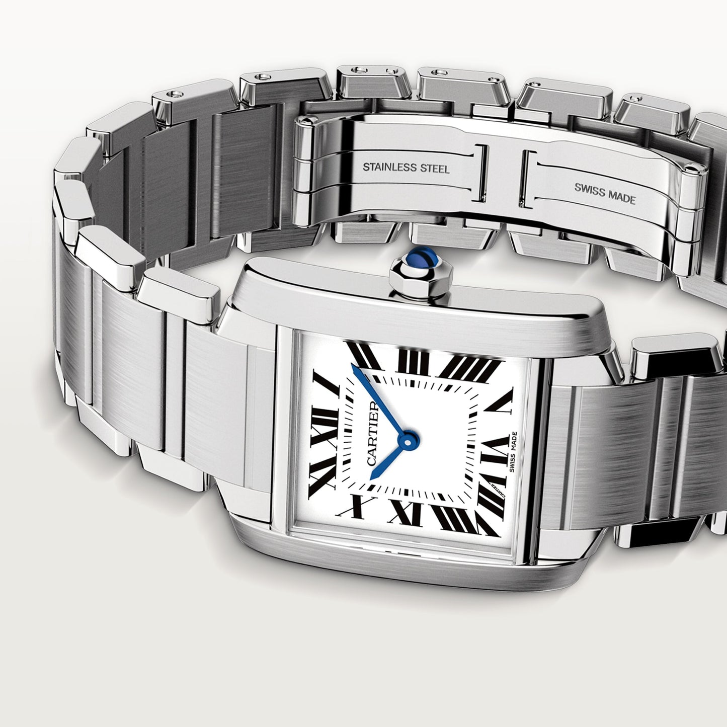 Cartier Tank Stainless Steel (Large Model) 30 MM - Stainless Steel Bracelet - Stainless Steel Bezel - White Dial - WSTA0005