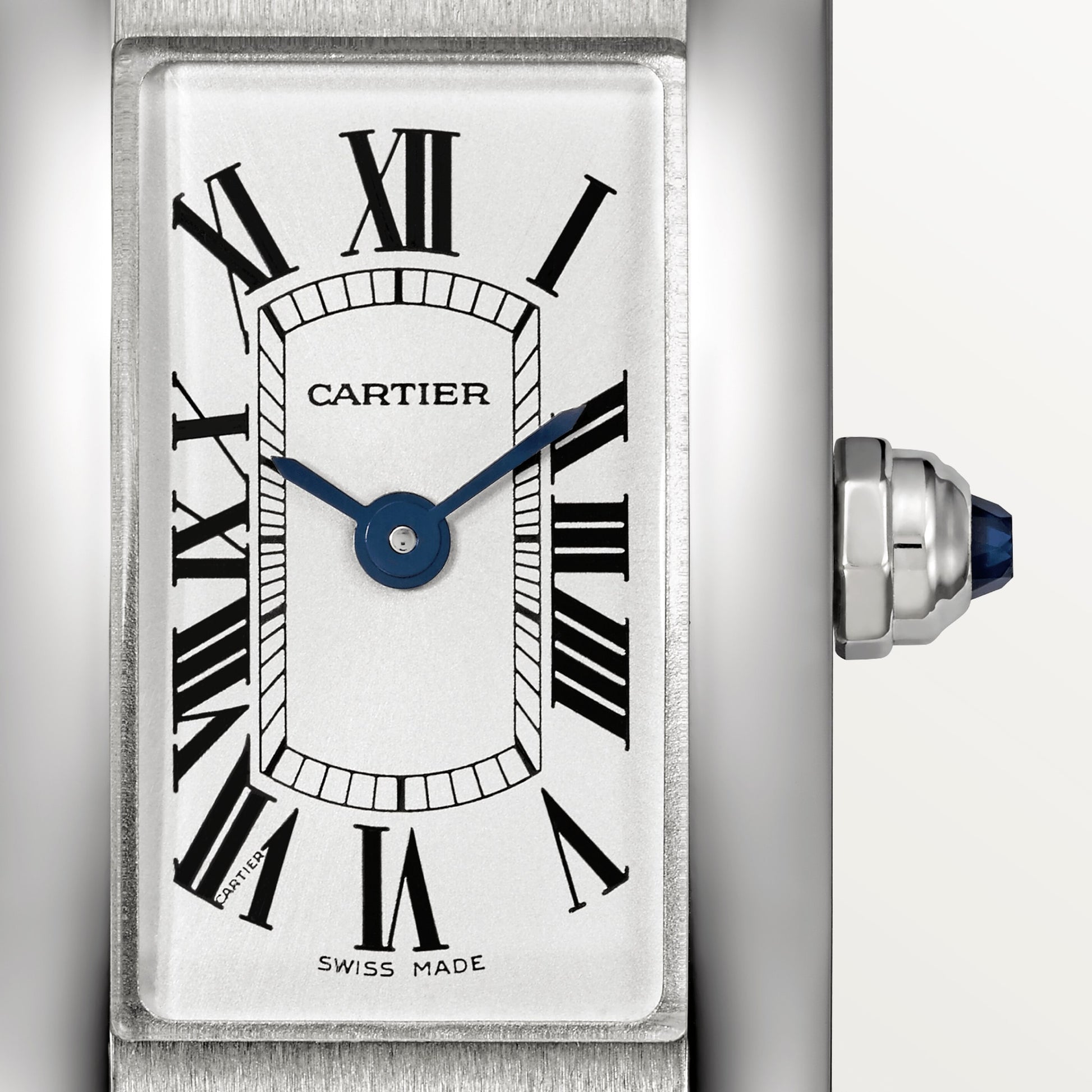 Cartier Tank Stainless Steel (Mini Model) 27 MM - Blue Leather Strap - Stainless Steel Bezel - White Dial - WSTA0032