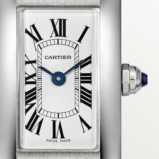 Cartier Tank Stainless Steel (Mini Model) 27 MM - Blue Leather Strap - Stainless Steel Bezel - White Dial - WSTA0032