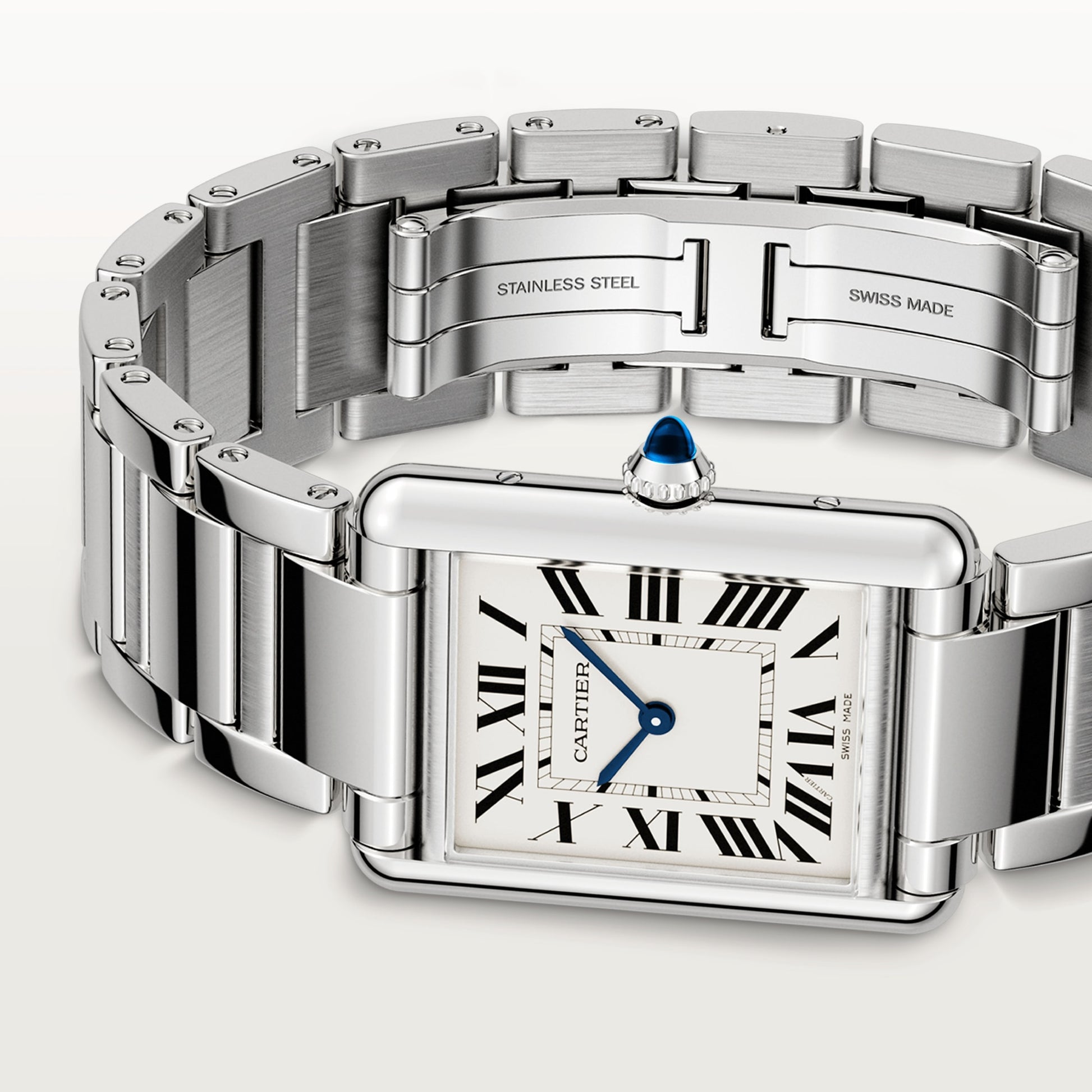 Cartier Tank Stainless Steel (Large Model) 33 MM - Stainless Steel Bracelet - Stainless Steel Bezel - Silver Dial - WSTA0052