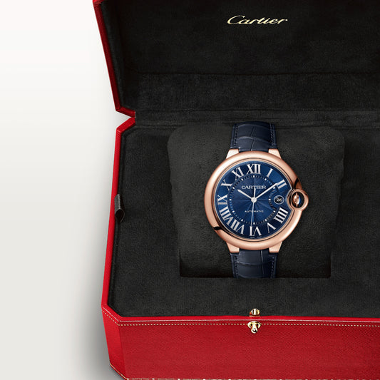 Cartier Ballon Bleu Rose Gold 42 MM - Blue Leather Strap - Blue Dial - WGBB0036