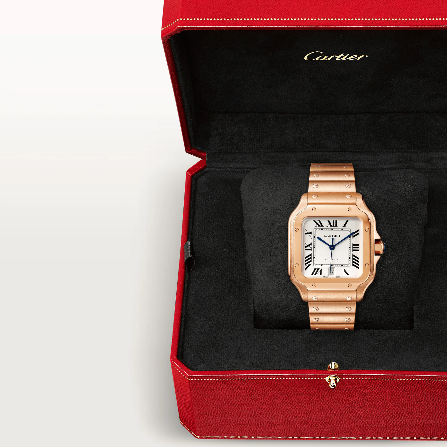 Cartier Santos de Cartier Rose Gold 39.8 MM (Large Model) - Rose Gold Bracelet - White Dial - WGSA0018