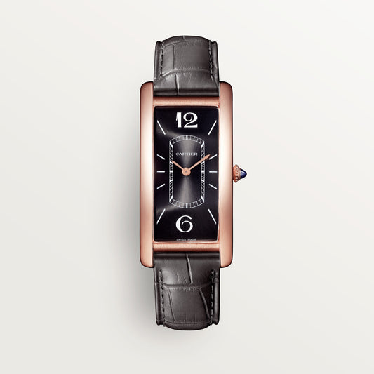 Cartier Tank Rose Gold (Large Model) 46 MM - Grey Leather Strap - Rose Gold Bezel - Black Dial - WGTA0025