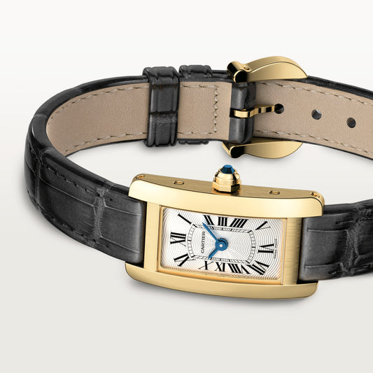 Cartier Tank Yellow Gold (Mini Model) 27 MM - Black Leather Strap - Yellow Gold Bezel - Silver Dial - WGTA0038