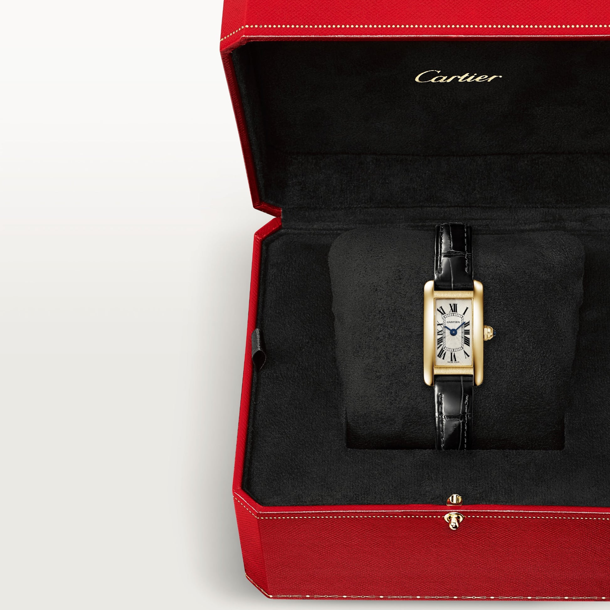 Cartier Tank Yellow Gold (Mini Model) 27 MM - Black Leather Strap - Yellow Gold Bezel - Silver Dial - WGTA0038