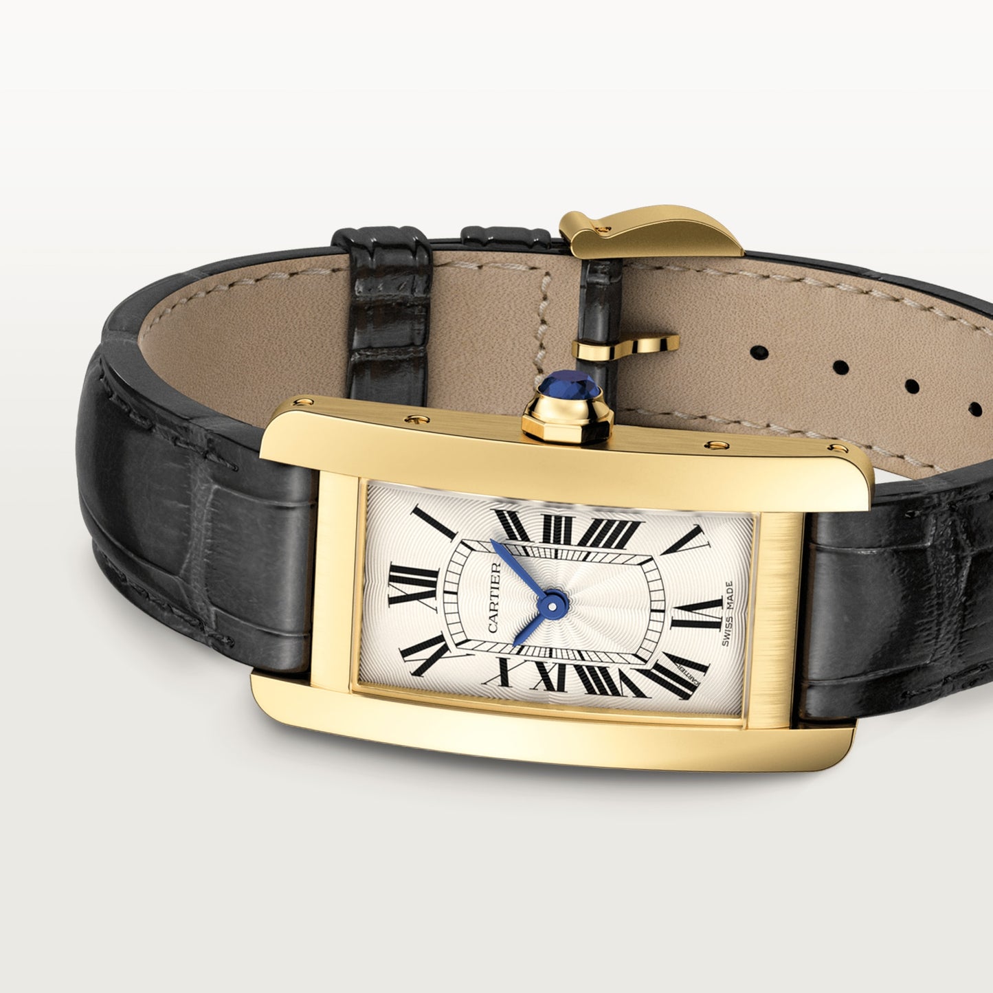 Cartier Tank Yellow Gold (Small Model) 34 MM - Black Leather Strap - Yellow Gold Bezel - Silver Dial - WGTA0039