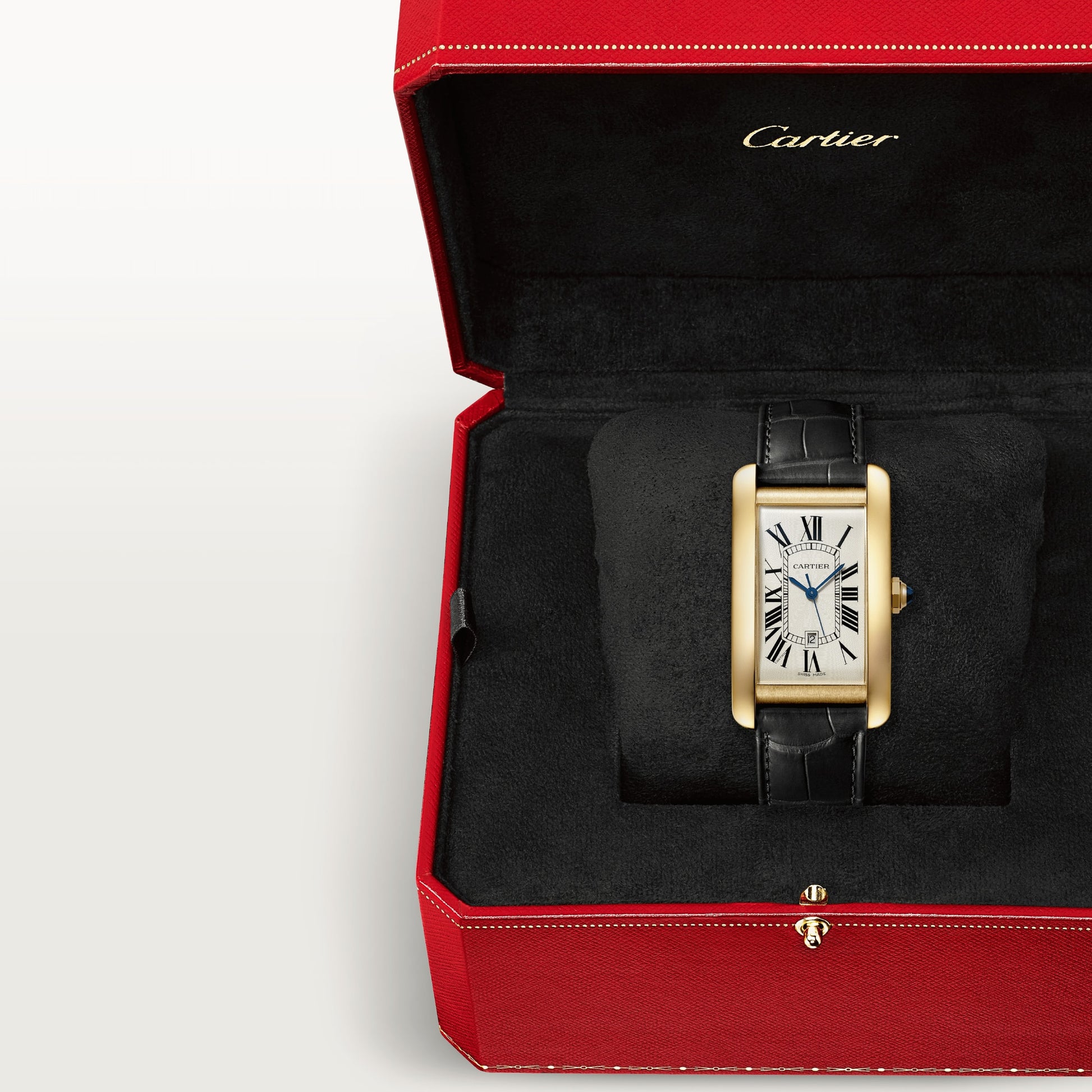 Cartier Tank Yellow Gold (Large Model) 45 MM - Black Leather Strap - Yellow Gold Bezel - Silver Dial - WGTA0041