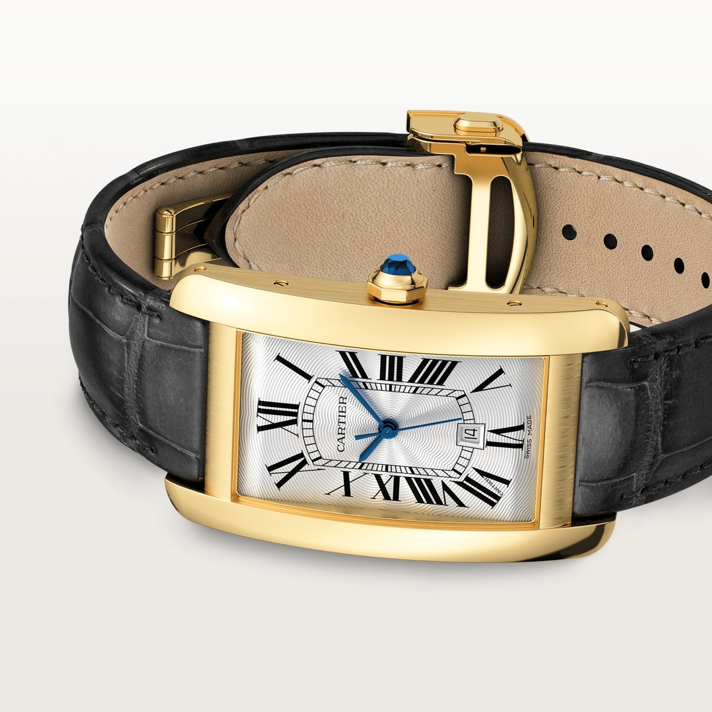 Cartier Tank Yellow Gold (Large Model) 45 MM - Black Leather Strap - Yellow Gold Bezel - Silver Dial - WGTA0041