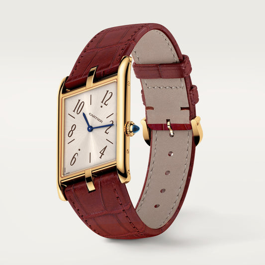 Cartier Tank Yellow Gold (Large Model) 47 MM - Burgundy Leather Strap - Yellow Gold Bezel - Champagne Dial - WGTA0044