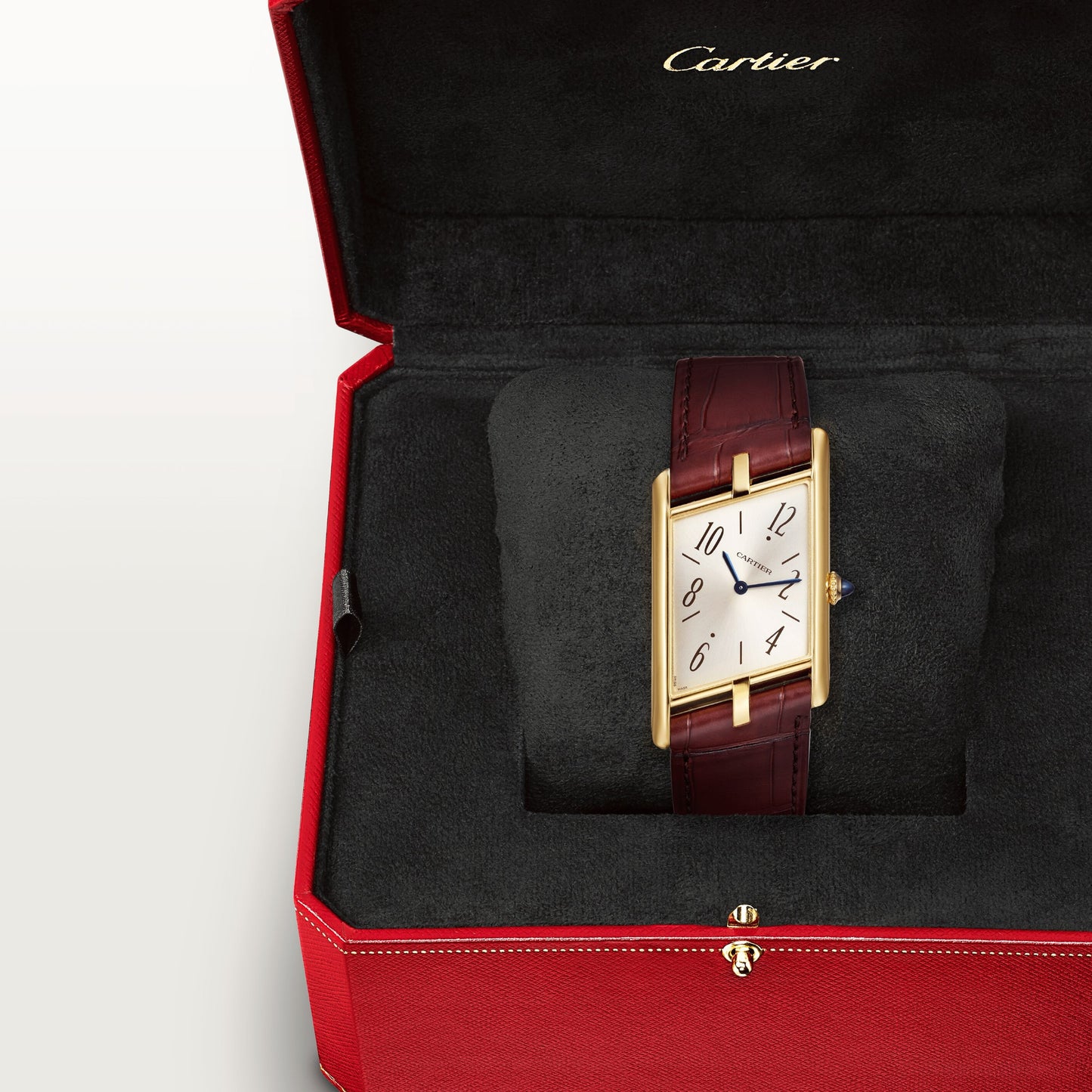 Cartier Tank Yellow Gold (Large Model) 47 MM - Burgundy Leather Strap - Yellow Gold Bezel - Champagne Dial - WGTA0044