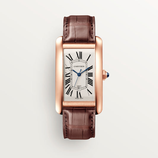 Cartier Tank Rose Gold (Large Model) 45 MM - Brown Leather Strap - Rose Gold Bezel - Silver Dial - WGTA0047