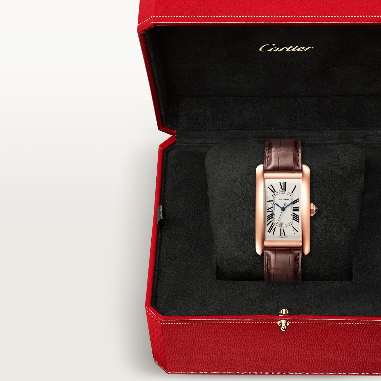 Cartier Tank Rose Gold (Large Model) 45 MM - Brown Leather Strap - Rose Gold Bezel - Silver Dial - WGTA0047