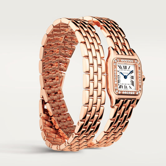 Cartier Panthére De Cartier Rose Gold Diamond (Small Model) 22 MM - Rose Gold Bracelet - Rose Gold Diamond Bezel - White Dial - WJPN0014