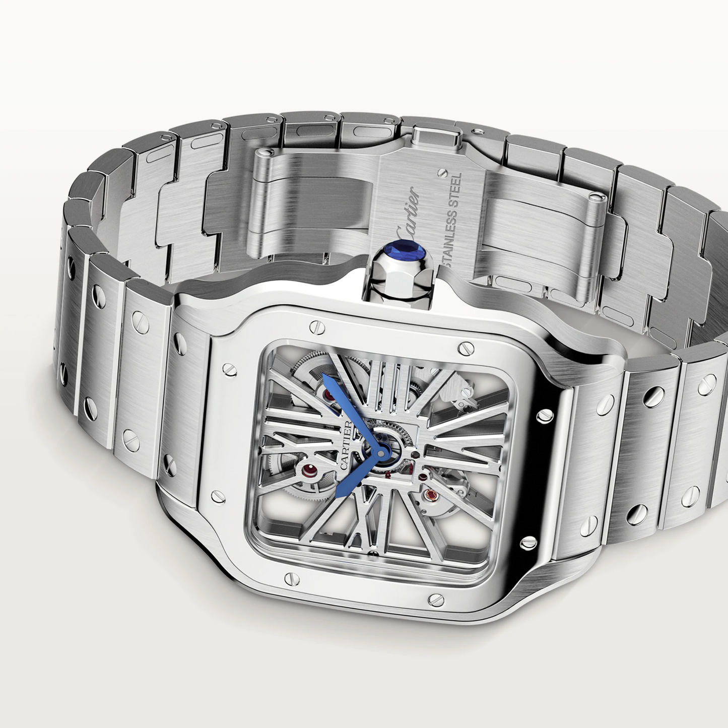 Cartier Santos de Cartier Stainless Steel 39.8 MM (Large Model) - Stainless Steel Bracelet - Skeleton Dial - WHSA0015