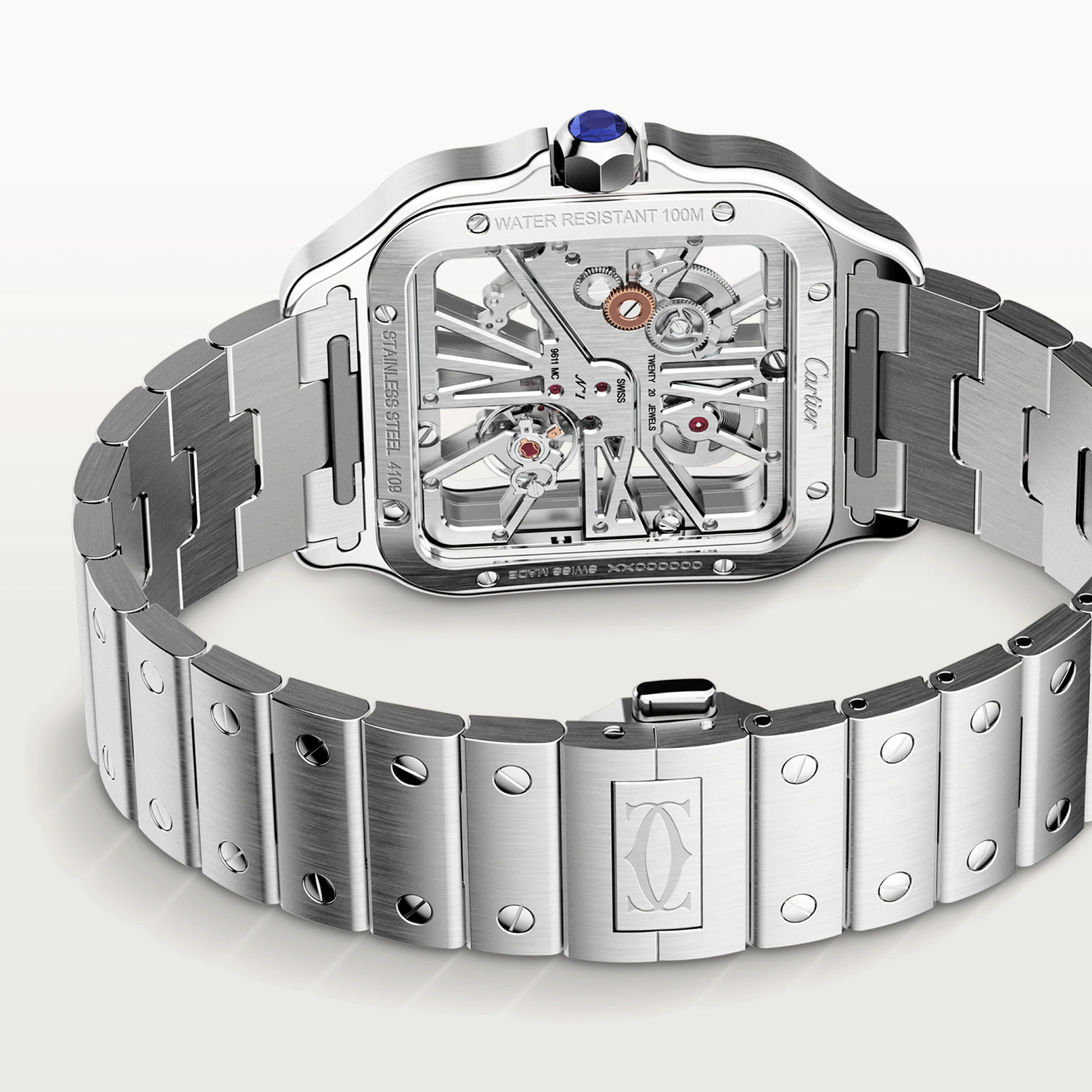 Cartier Santos de Cartier Stainless Steel 39.8 MM (Large Model) - Stainless Steel Bracelet - Skeleton Dial - WHSA0015