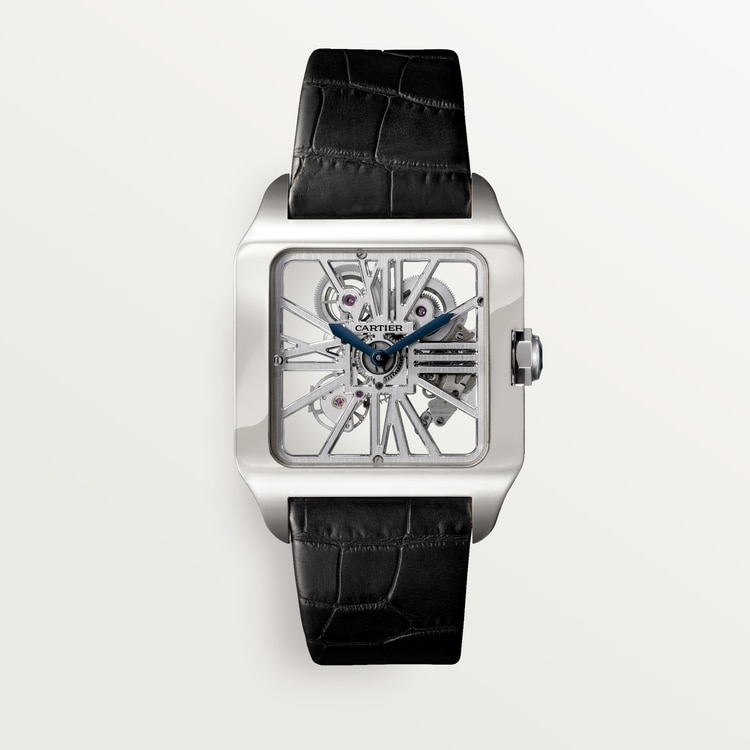 Cartier Santos de Cartier-Dumont White Gold 39 MM (Extra Large Model) - Black Leather Strap - Skeleton Dial - W2020033