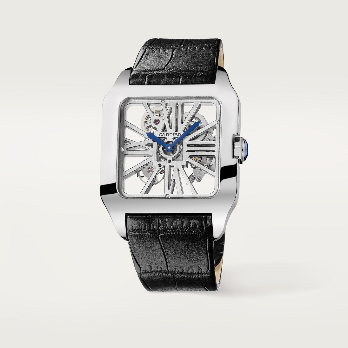 Cartier Santos de Cartier-Dumont White Gold 39 MM (Extra Large Model) - Black Leather Strap - Skeleton Dial - W2020033