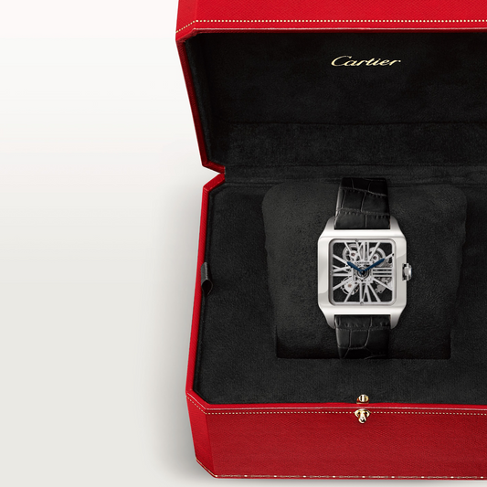 Cartier Santos de Cartier-Dumont White Gold 39 MM (Extra Large Model) - Black Leather Strap - Skeleton Dial - W2020033