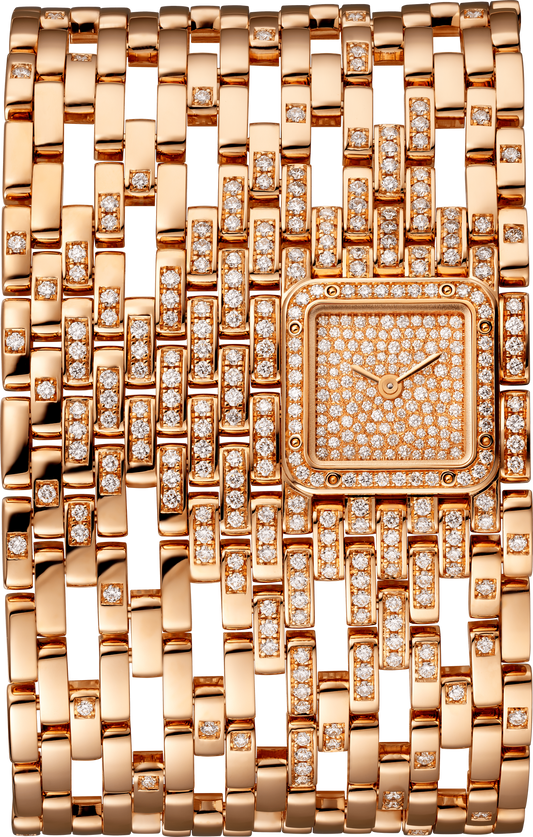 Cartier Panthére De Cartier Rose Gold Diamond (Small Model) 22 MM - Rose Gold Diamond Bracelet - Rose Gold Diamond Bezel - Diamond Dial - HPI01293