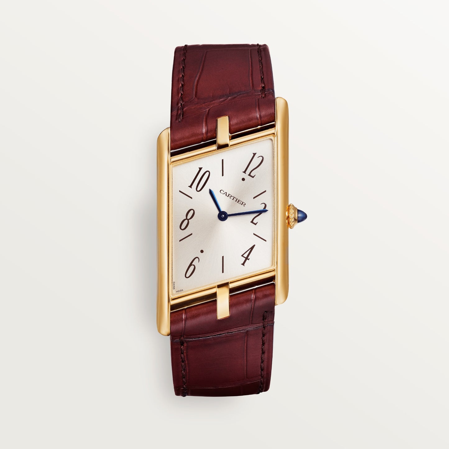 Cartier Tank Yellow Gold (Large Model) 47 MM - Burgundy Leather Strap - Yellow Gold Bezel - Champagne Dial - WGTA0044