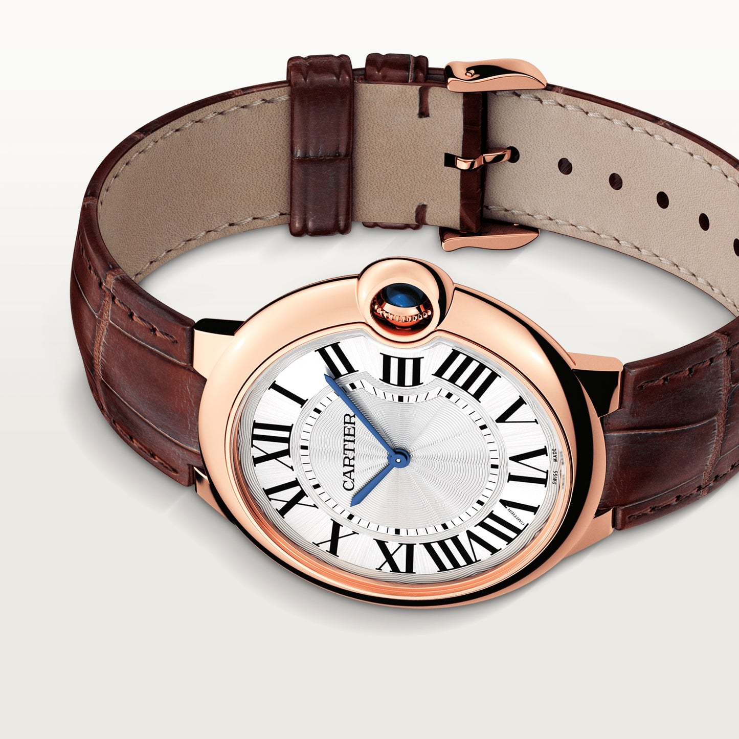 Cartier Ballon Bleu Pink Gold 40 MM - Brown Leather Strap - White Dial - W6920083