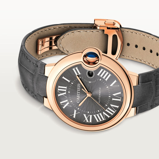 Cartier Ballon Bleu Pink Gold 40 MM - Black Leather Strap - Black Dial - WGBB0050