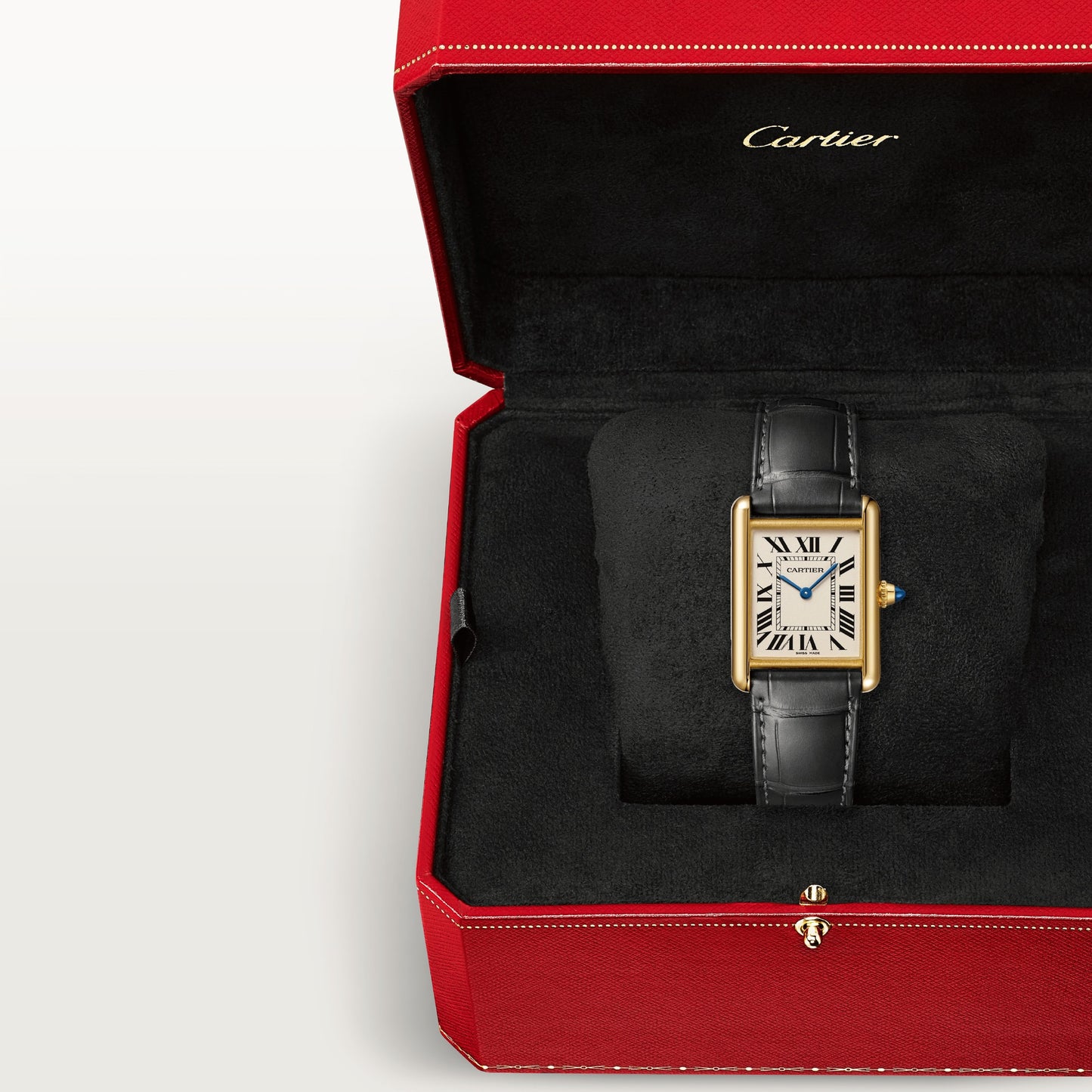 Cartier Tank Yellow Gold (Large Model) 33 MM - Dark Grey Leather Strap - Yellow Gold Bezel - Silver Dial - WGTA0067