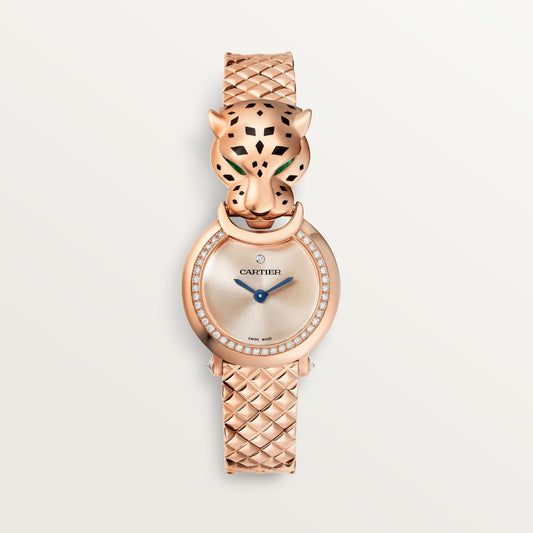 Cartier Panthére De Cartier Rose Gold (Small Model) 23 MM - Rose Gold Bracelet - Rose Gold Diamond Bezel - Pink Dial - HPI01381