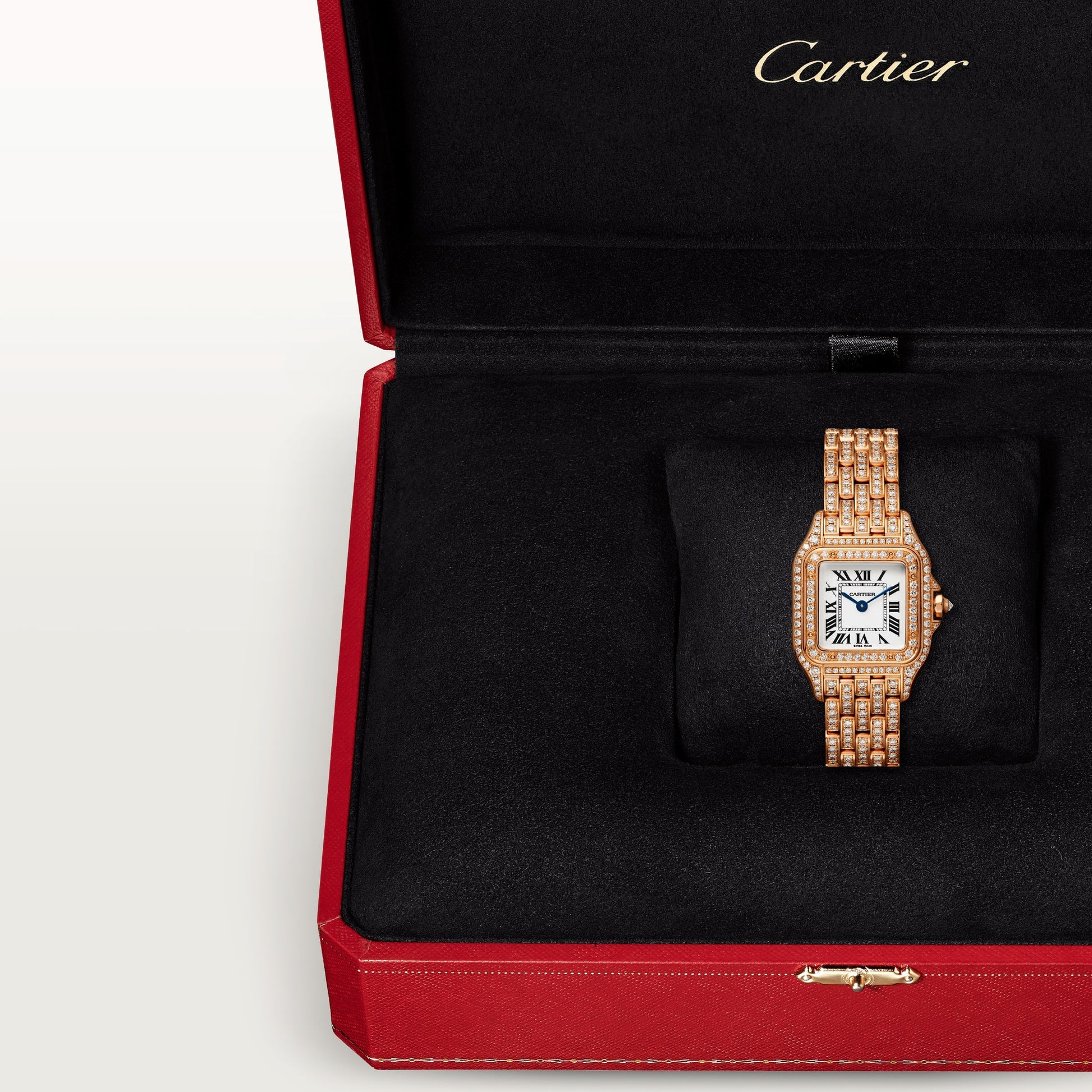 Cartier Panthére De Cartier Rose Gold Diamond (Small Model) 30 MM - Rose Gold Diamond Bracelet - Rose Gold Diamond Bezel - White Dial - HPI01131