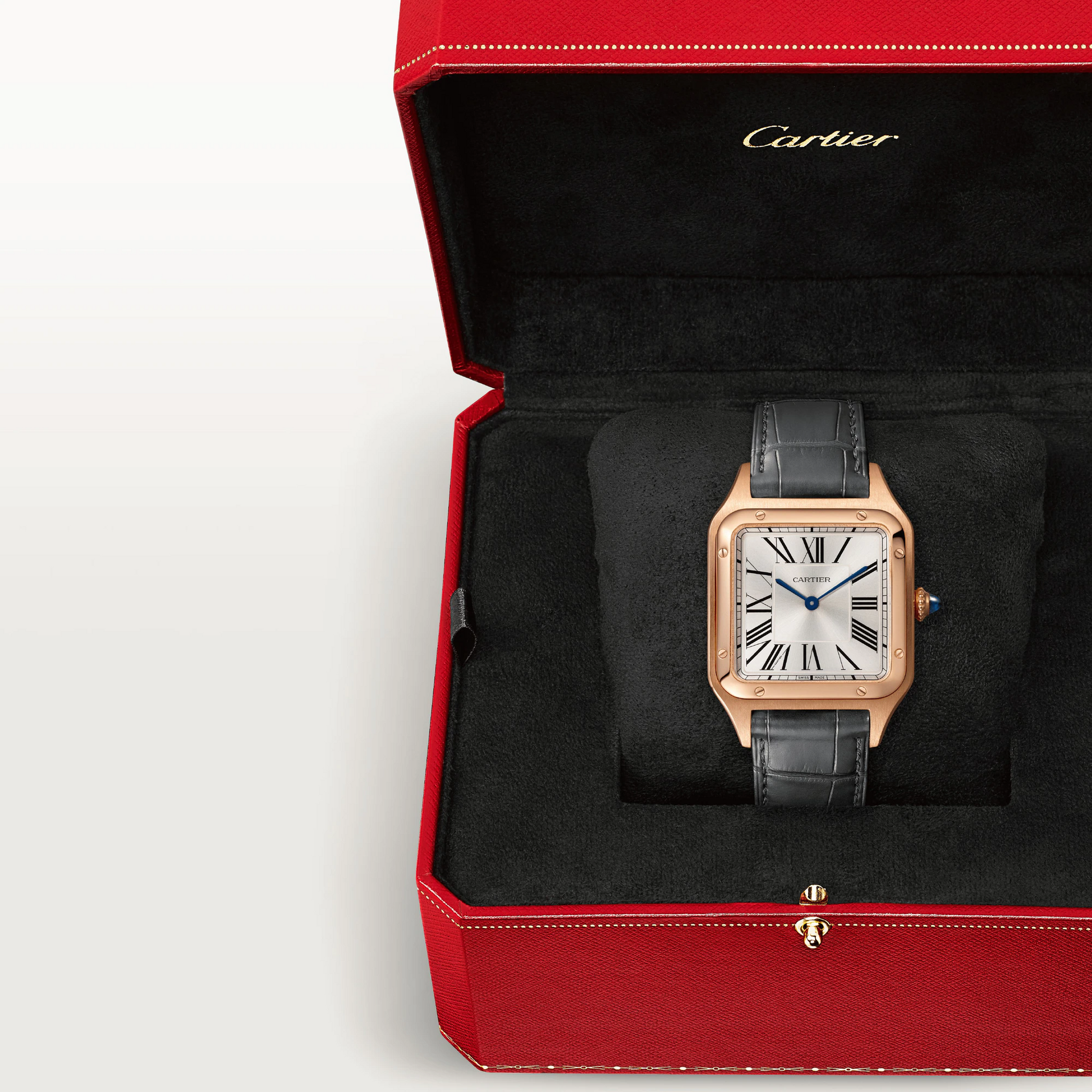 Cartier Santos de Cartier-Dumont Rose Gold 43.5 MM (Large Model) - Grey Leather Strap - Silver Dial - WGSA0021