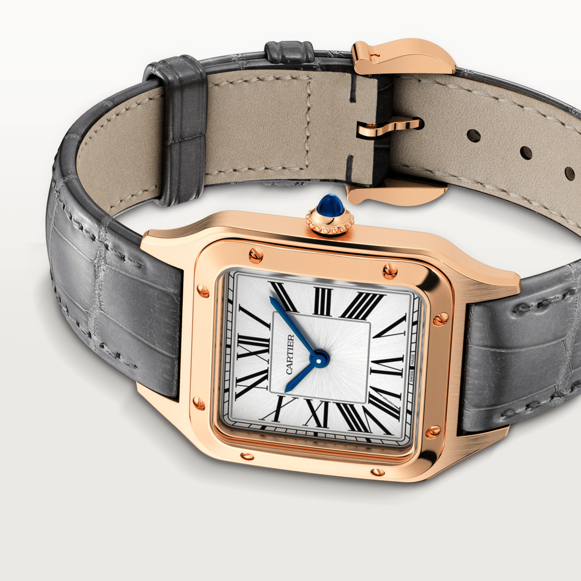 Cartier Santos de Cartier-Dumont Rose Gold 43.5 MM (Large Model) - Grey Leather Strap - Silver Dial - WGSA0021