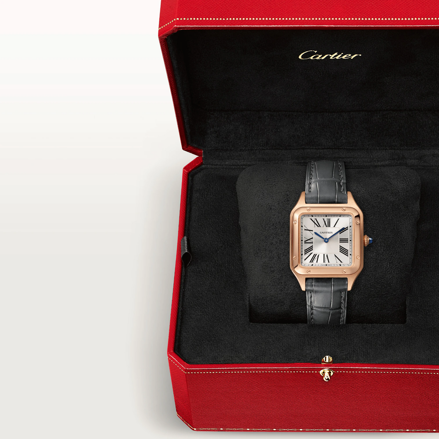 Cartier Santos de Cartier-Dumont Rose Gold 38 MM (Small Model) - Grey Leather Strap - Silver Dial - WGSA0022