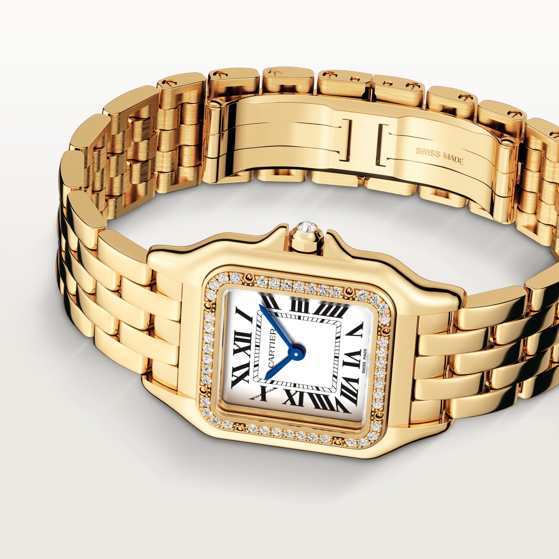 Cartier Panthére De Cartier Yellow Gold (Medium Model) 27 MM - Yellow Gold Bracelet - Diamond Bezel - White Dial - WJPN0016