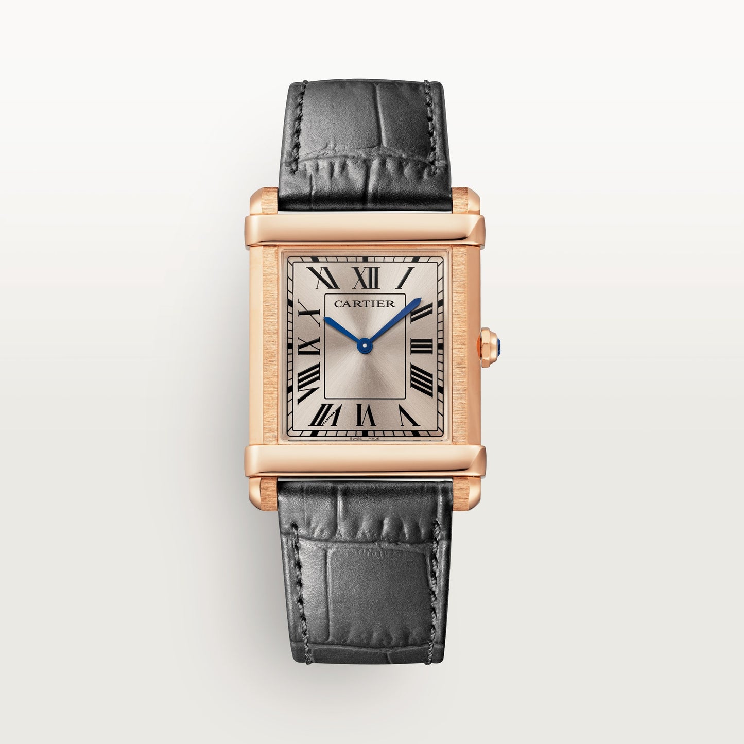 Cartier Tank Rose Gold (Large Model) 39 MM - Black Leather Strap - Rose Gold Bezel - Silver Dial - WGTA0075