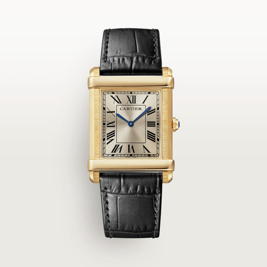 Cartier Tank Yellow Gold (LargeModel) 39 MM - Black Leather Strap - Yellow Gold Bezel - Golden Dial - WGTA0088