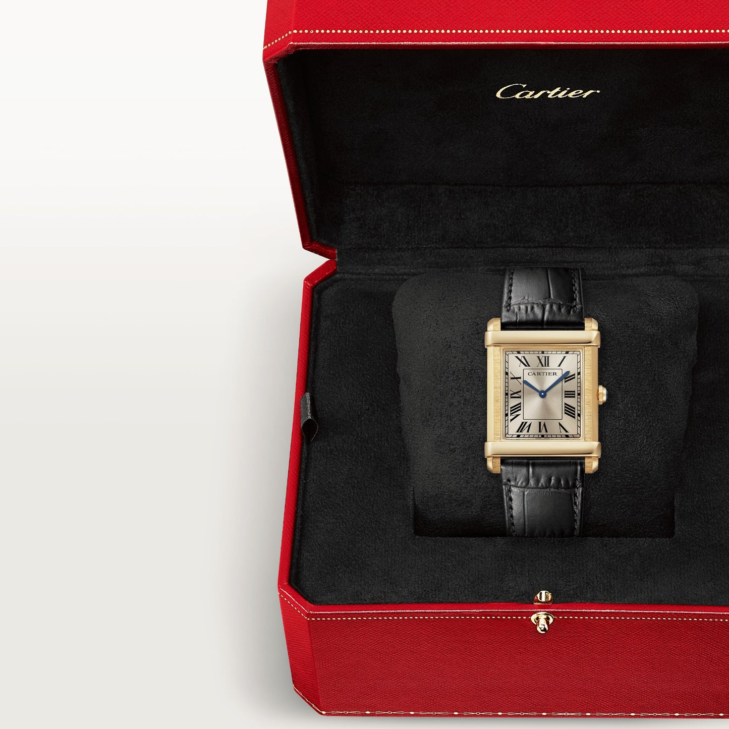 Cartier Tank Yellow Gold (LargeModel) 39 MM - Black Leather Strap - Yellow Gold Bezel - Golden Dial - WGTA0088