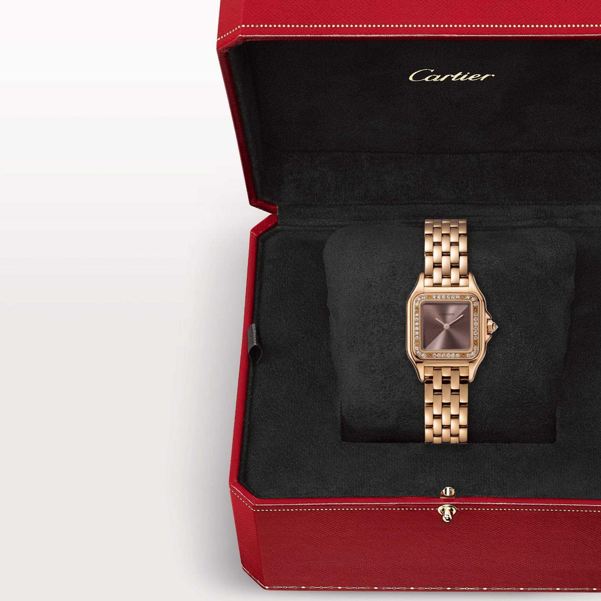 Cartier Panthére De Cartier Rose Gold (Small Model) 22 MM - Rose Gold Bracelet - Rose Gold Diamond Bezel - Golden Brown Dial - WJPN0035