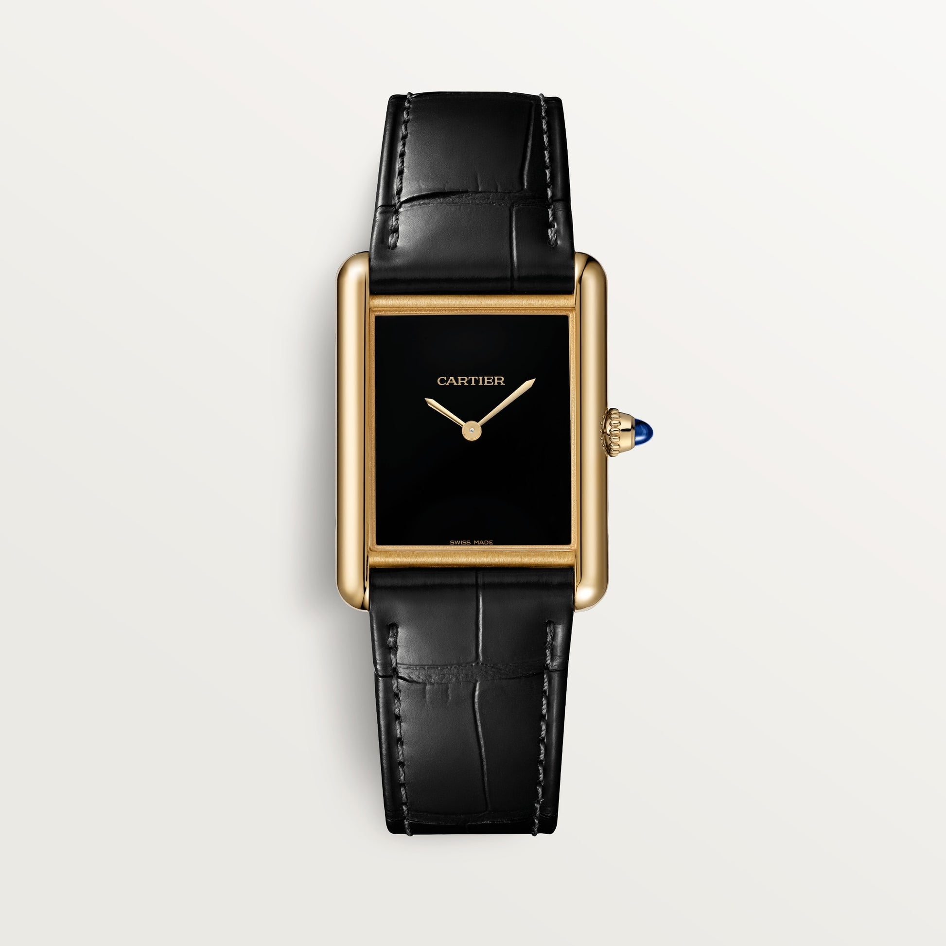 Cartier Tank Yellow Gold (Extra Large Model) 33 MM - Black Leather Strap - Yellow Gold Bezel - Black Dial - WGTA0091