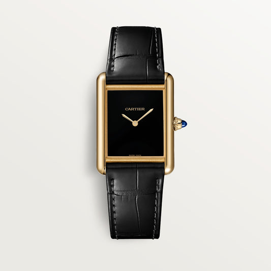 Cartier Tank Yellow Gold (Extra Large Model) 33 MM - Black Leather Strap - Yellow Gold Bezel - Black Dial - WGTA0091