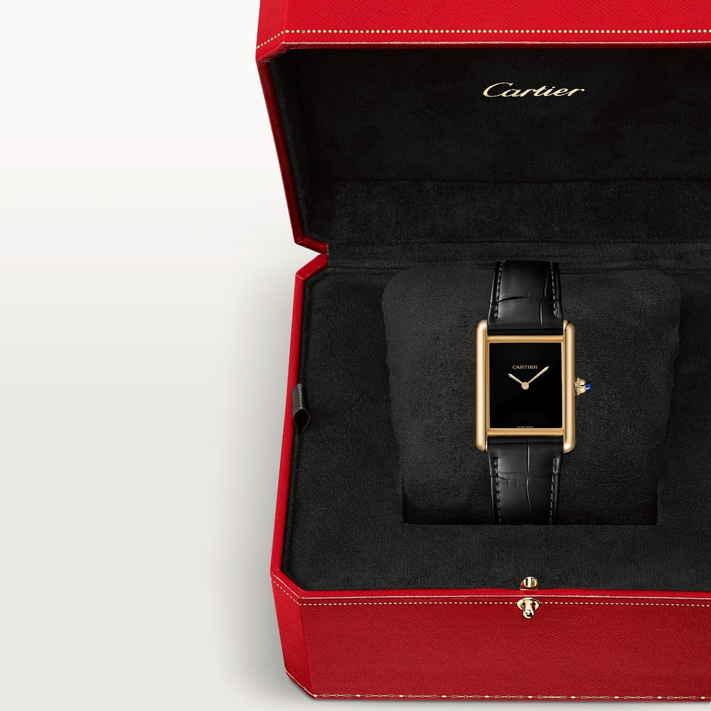 Cartier Tank Yellow Gold (Extra Large Model) 33 MM - Black Leather Strap - Yellow Gold Bezel - Black Dial - WGTA0091