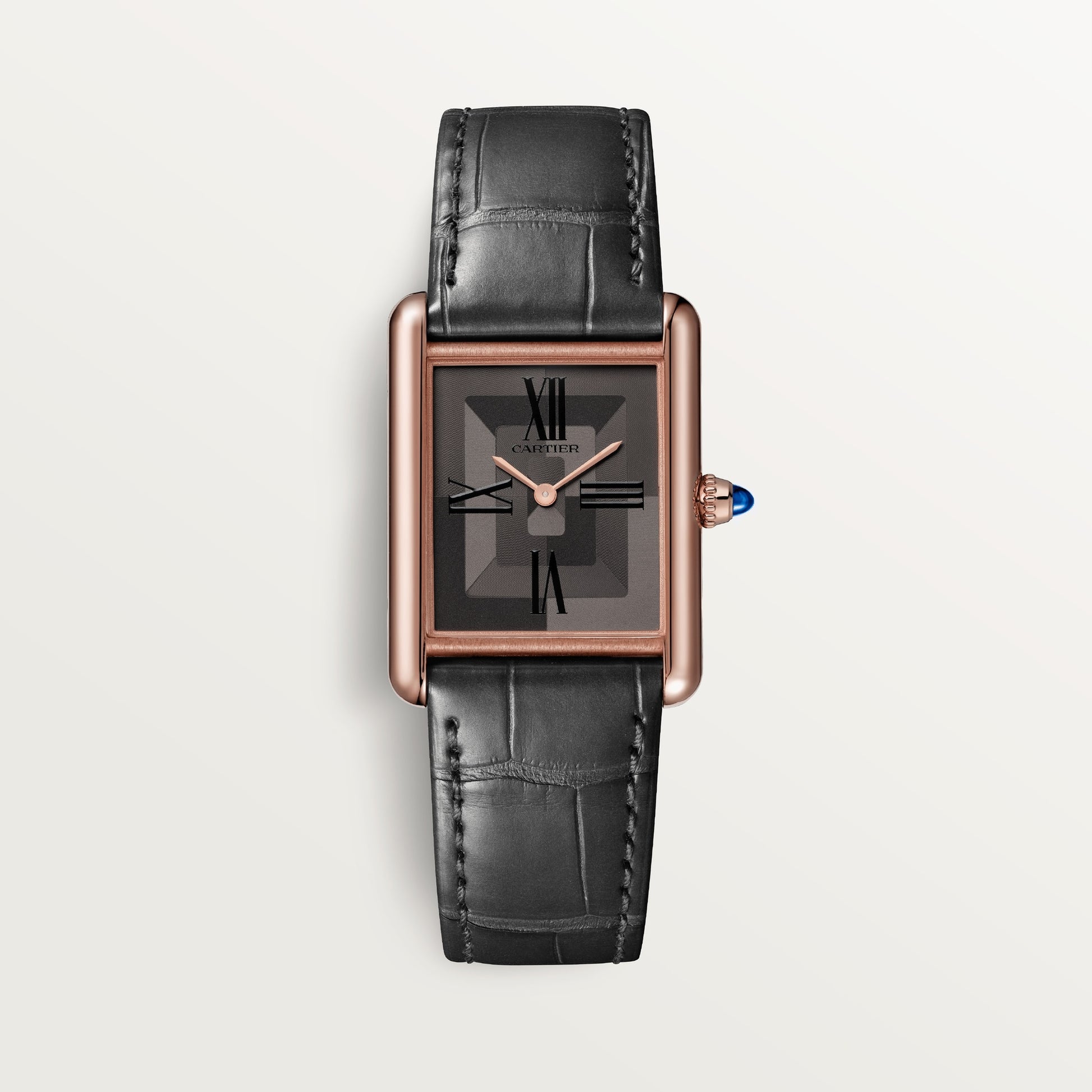 Cartier Tank Rose Gold  (Large Model) 33 MM - Black Leather Strap - Rose Gold Bezel - Black Dial - WGTA0092