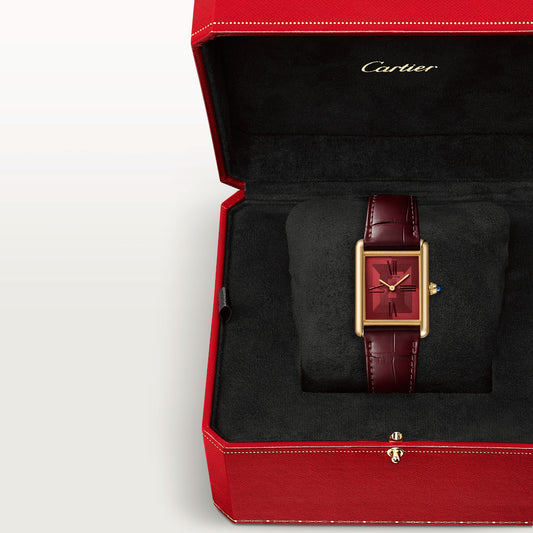 Cartier Tank Yellow Gold (Large Model) 33 MM - Red Leather Strap - Yellow Gold Bezel - Red Dial - WGTA0093