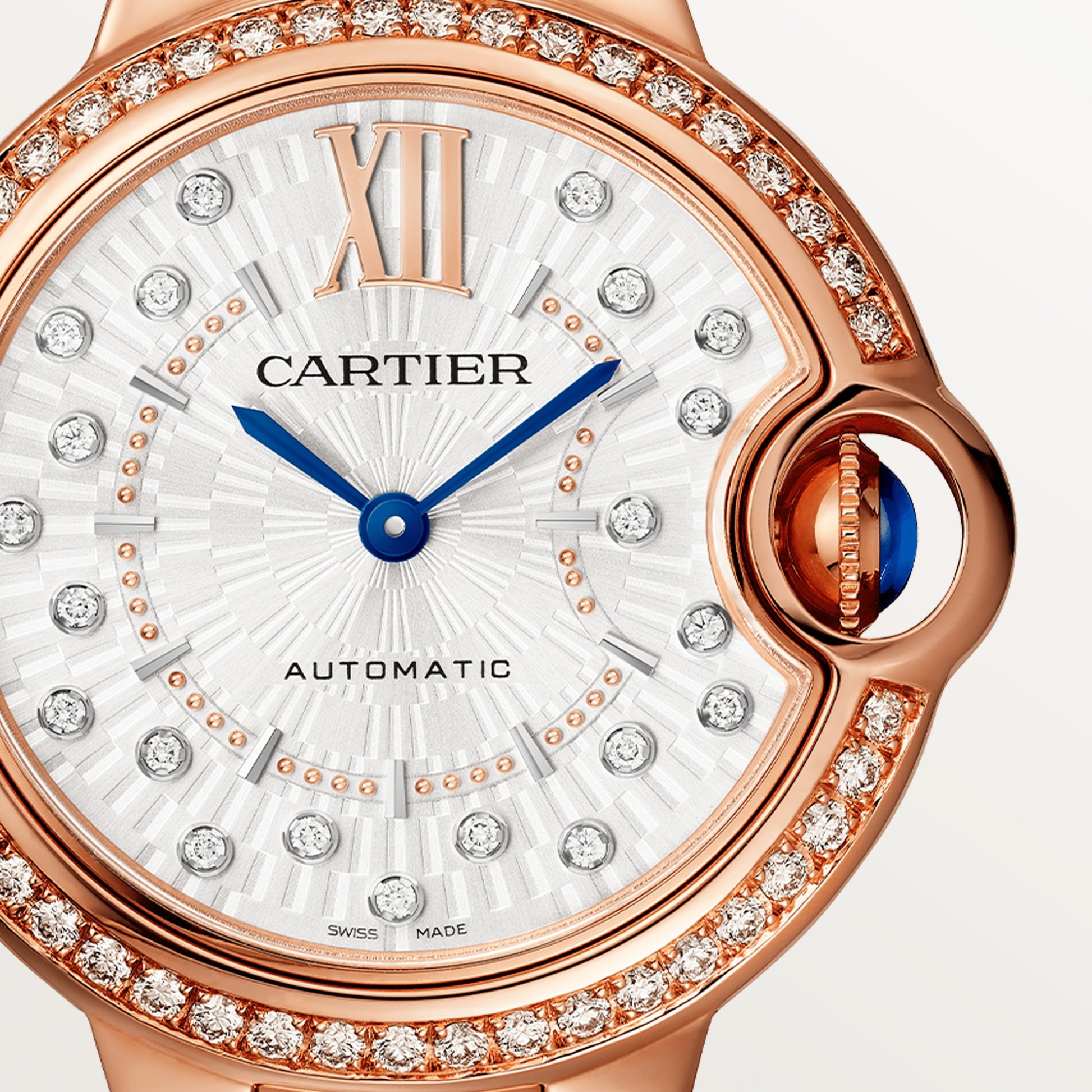 Cartier Ballon Bleu Rose Gold 33 MM - Rose Gold Bracelet - Silver Diamond Dial - WJBB0082