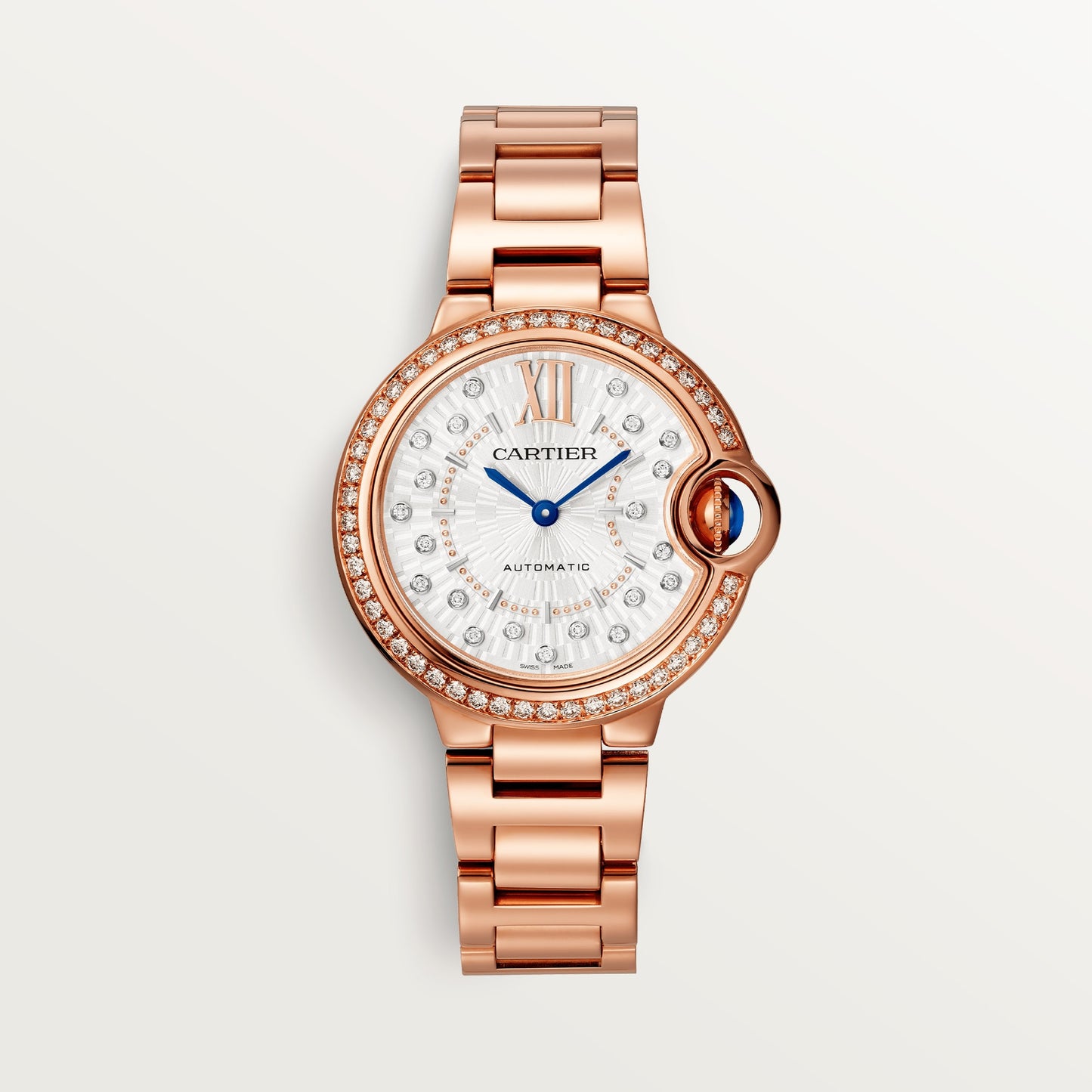 Cartier Ballon Bleu Rose Gold 36 MM - Rose Gold Bracelet - Silver Diamond Dial - WJBB0083