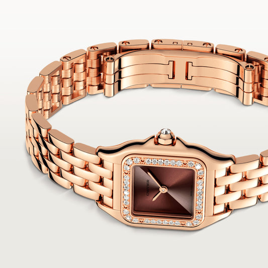 Cartier Panthére De Cartier Rose Gold (Small Model) 22 MM - Rose Gold Bracelet - Rose Gold Diamond Bezel - Golden Brown Dial - WJPN0035