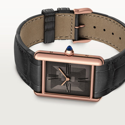 Cartier Tank Rose Gold  (Large Model) 33 MM - Black Leather Strap - Rose Gold Bezel - Black Dial - WGTA0092