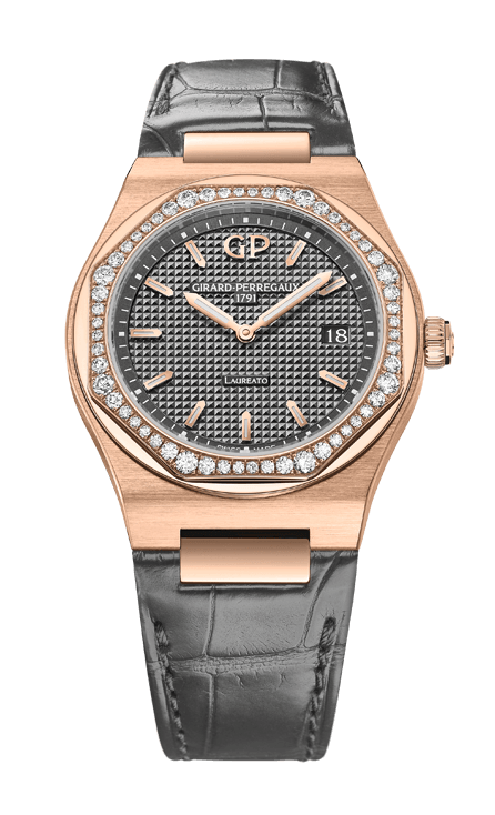 Girard-Perregaux Laureato Pink Gold 34 MM - Slate-Grey Leather Strap - Slate-Grey Dial - 80189D52A232-CB6A