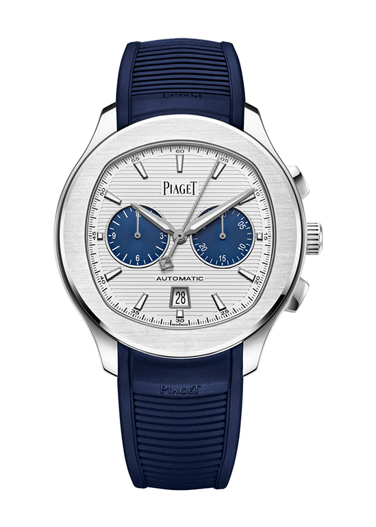 Piaget Polo Chronograph - Stainless Steel 42 MM - Blue Leather Strap - White Dial - Stainless Steel Bezel - G0A46013